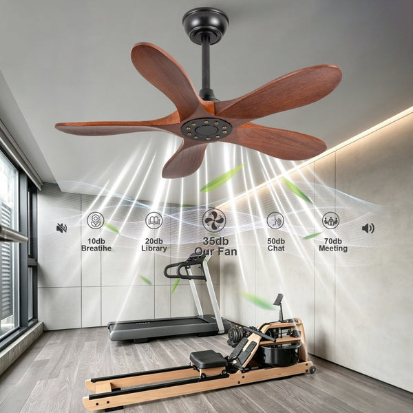 English Elm 36-Inch Flush Mount Ceiling Fan with Walnut Blades DC Motor Six Speeds Remote W2991P521200