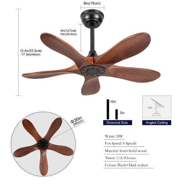 English Elm 36-Inch Flush Mount Ceiling Fan with Walnut Blades DC Motor Six Speeds Remote W2991P521200