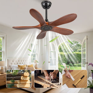 English Elm 36-Inch Flush Mount Ceiling Fan with Walnut Blades DC Motor Six Speeds Remote W2991P521200