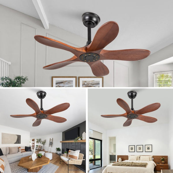 English Elm 36-Inch Flush Mount Ceiling Fan with Walnut Blades DC Motor Six Speeds Remote W2991P521200