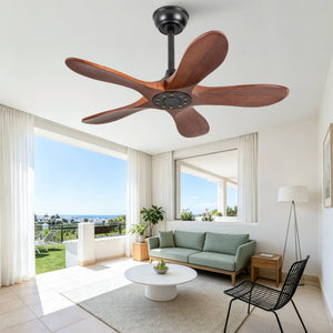 English Elm 36-Inch Flush Mount Ceiling Fan with Walnut Blades DC Motor Six Speeds Remote W2991P521200