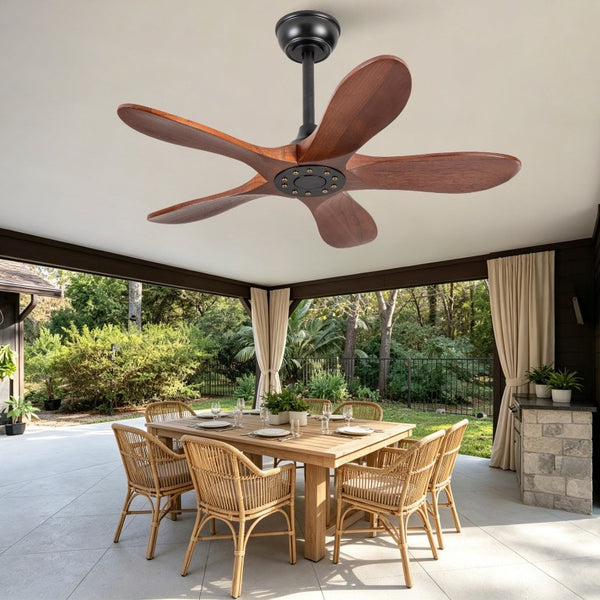 English Elm 36-Inch Flush Mount Ceiling Fan with Walnut Blades DC Motor Six Speeds Remote W2991P521200