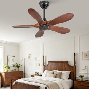 English Elm 36-Inch Flush Mount Ceiling Fan with Walnut Blades DC Motor Six Speeds Remote W2991P521200
