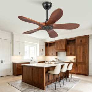 English Elm 36-Inch Flush Mount Ceiling Fan with Walnut Blades DC Motor Six Speeds Remote W2991P521200
