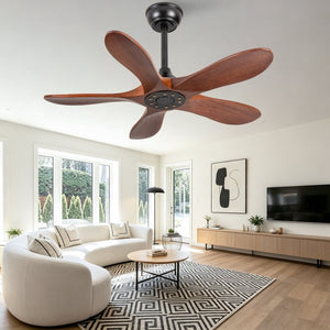 English Elm 36-Inch Flush Mount Ceiling Fan with Walnut Blades DC Motor Six Speeds Remote W2991P521200