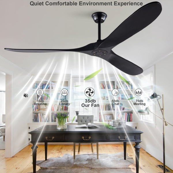 English Elm Hot Sales 70 Inch Matte Black Ceiling Fan Solid Wood Blades Remote Large Room Coverage W2991P521206