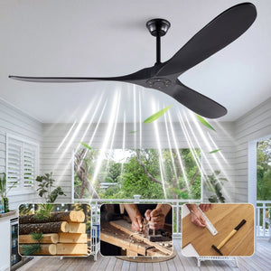 English Elm Hot Sales 70 Inch Matte Black Ceiling Fan Solid Wood Blades Remote Large Room Coverage W2991P521206