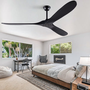 English Elm Hot Sales 70 Inch Matte Black Ceiling Fan Solid Wood Blades Remote Large Room Coverage W2991P521206