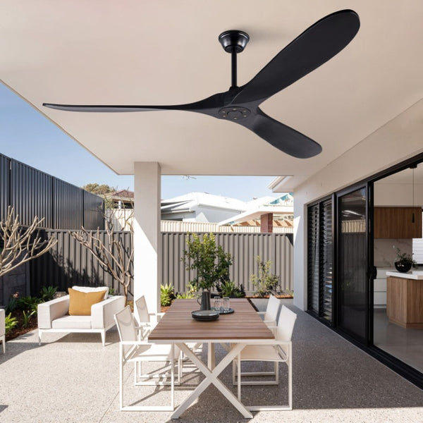 English Elm Hot Sales 70 Inch Matte Black Ceiling Fan Solid Wood Blades Remote Large Room Coverage W2991P521206