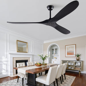 English Elm Hot Sales 70 Inch Matte Black Ceiling Fan Solid Wood Blades Remote Large Room Coverage W2991P521206