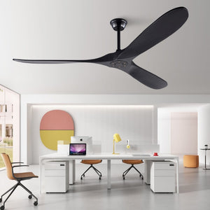 English Elm Hot Sales 70 Inch Matte Black Ceiling Fan Solid Wood Blades Remote Large Room Coverage W2991P521206