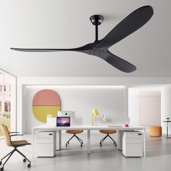 English Elm Hot Sales 70 Inch Matte Black Ceiling Fan Solid Wood Blades Remote Large Room Coverage W2991P521206