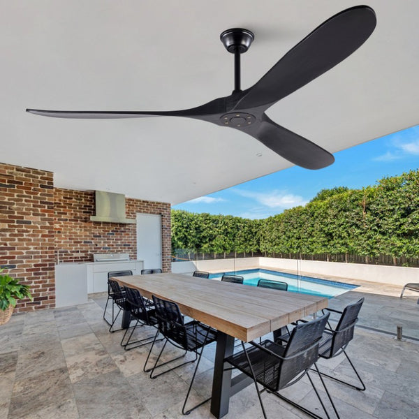 English Elm Hot Sales 70 Inch Matte Black Ceiling Fan Solid Wood Blades Remote Large Room Coverage W2991P521206