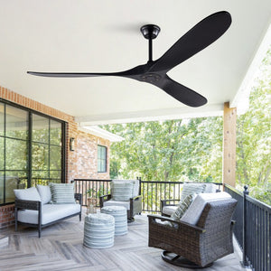 English Elm Hot Sales 70 Inch Matte Black Ceiling Fan Solid Wood Blades Remote Large Room Coverage W2991P521206