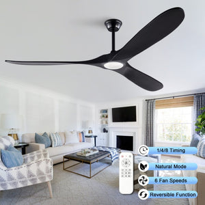English Elm Hot 70 Inch Black Ceiling Fan Solid Wood Blades Dimmable LED Remote Large Room W2991P521207