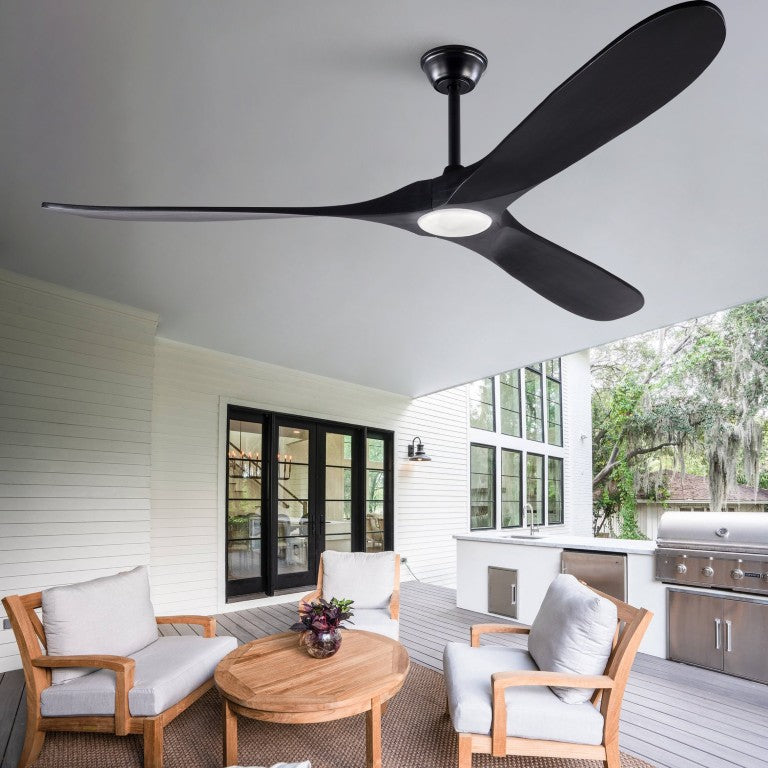 English Elm Hot 70 Inch Black Ceiling Fan Solid Wood Blades Dimmable LED Remote Large Room W2991P521207