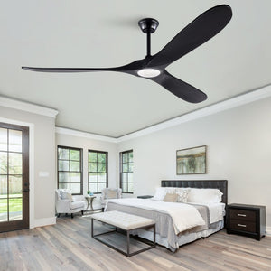 English Elm Hot 70 Inch Black Ceiling Fan Solid Wood Blades Dimmable LED Remote Large Room W2991P521207