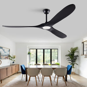 English Elm Hot 70 Inch Black Ceiling Fan Solid Wood Blades Dimmable LED Remote Large Room W2991P521207