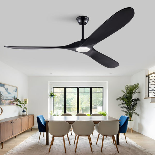 English Elm Hot 70 Inch Black Ceiling Fan Solid Wood Blades Dimmable LED Remote Large Room W2991P521207