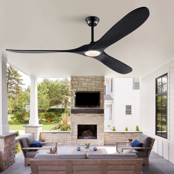 English Elm Hot 70 Inch Black Ceiling Fan Solid Wood Blades Dimmable LED Remote Large Room W2991P521207