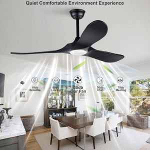 English Elm Hot 52 Inch Black Ceiling Fan Solid Wood Blades Dimmable LED Remote Bedroom Patio W2991P521208