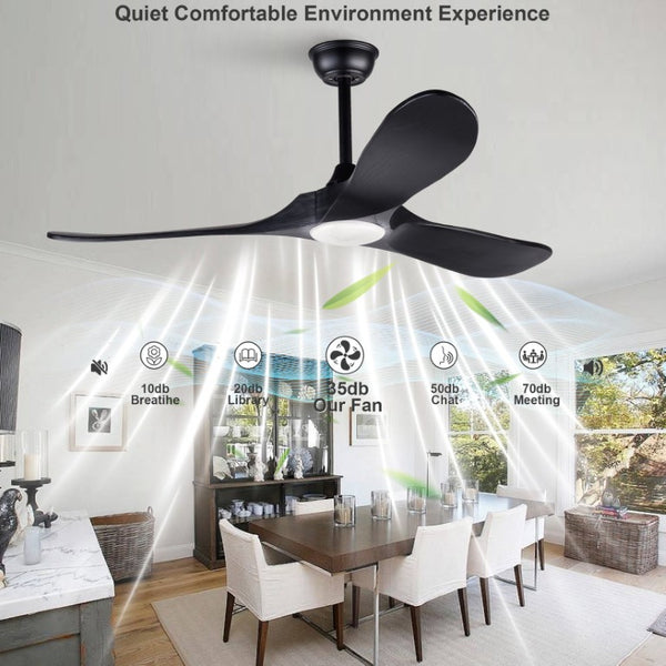 English Elm Hot 52 Inch Black Ceiling Fan Solid Wood Blades Dimmable LED Remote Bedroom Patio W2991P521208