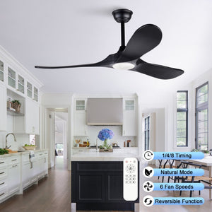 English Elm Hot 52 Inch Black Ceiling Fan Solid Wood Blades Dimmable LED Remote Bedroom Patio W2991P521208