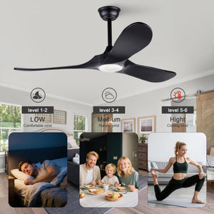English Elm Hot 52 Inch Black Ceiling Fan Solid Wood Blades Dimmable LED Remote Bedroom Patio W2991P521208