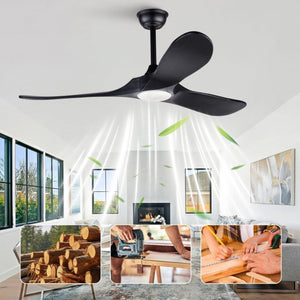 English Elm Hot 52 Inch Black Ceiling Fan Solid Wood Blades Dimmable LED Remote Bedroom Patio W2991P521208