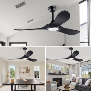 English Elm Hot 52 Inch Black Ceiling Fan Solid Wood Blades Dimmable LED Remote Bedroom Patio W2991P521208