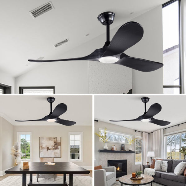 English Elm Hot 52 Inch Black Ceiling Fan Solid Wood Blades Dimmable LED Remote Bedroom Patio W2991P521208