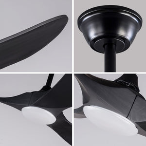English Elm Hot 52 Inch Black Ceiling Fan Solid Wood Blades Dimmable LED Remote Bedroom Patio W2991P521208