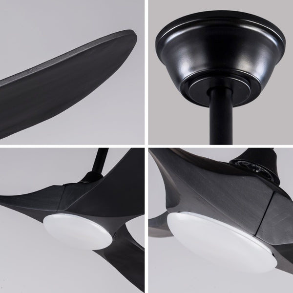 English Elm Hot 52 Inch Black Ceiling Fan Solid Wood Blades Dimmable LED Remote Bedroom Patio W2991P521208