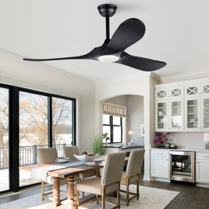 English Elm Hot 52 Inch Black Ceiling Fan Solid Wood Blades Dimmable LED Remote Bedroom Patio W2991P521208