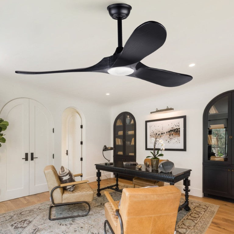 English Elm Hot 52 Inch Black Ceiling Fan Solid Wood Blades Dimmable LED Remote Bedroom Patio W2991P521208