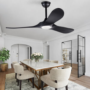 English Elm Hot 52 Inch Black Ceiling Fan Solid Wood Blades Dimmable LED Remote Bedroom Patio W2991P521208