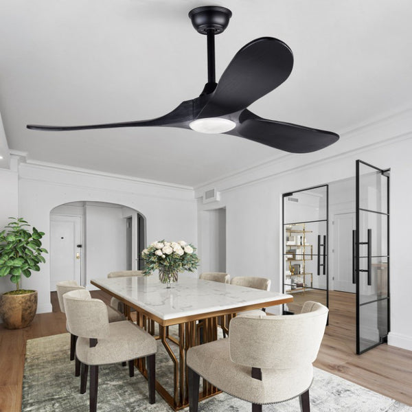 English Elm Hot 52 Inch Black Ceiling Fan Solid Wood Blades Dimmable LED Remote Bedroom Patio W2991P521208