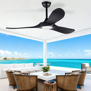 English Elm Hot 52 Inch Black Ceiling Fan Solid Wood Blades Dimmable LED Remote Bedroom Patio W2991P521208