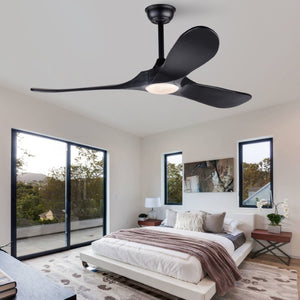 English Elm Hot 52 Inch Black Ceiling Fan Solid Wood Blades Dimmable LED Remote Bedroom Patio W2991P521208