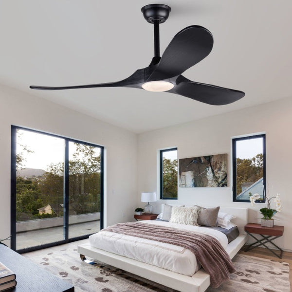 English Elm Hot 52 Inch Black Ceiling Fan Solid Wood Blades Dimmable LED Remote Bedroom Patio W2991P521208