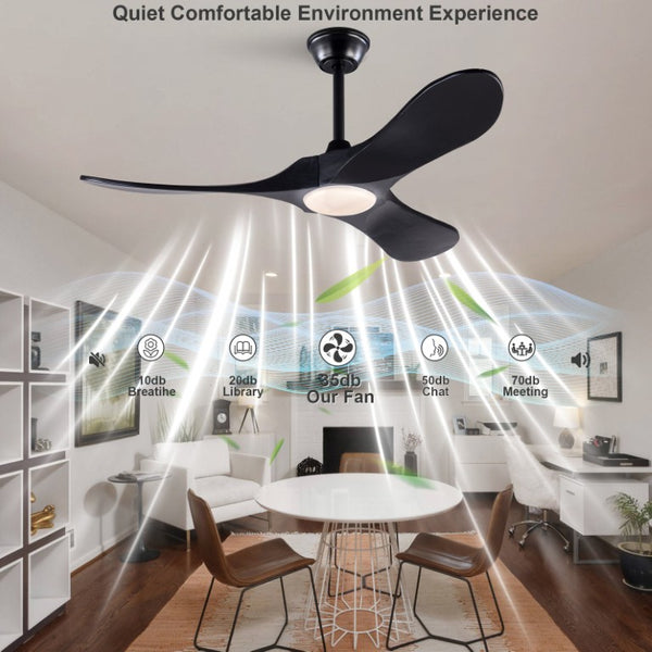 English Elm Hot 42 Inch Matte Black Ceiling Fan Solid Wood Blades Dimmable LED Remote Indoor Outdoor W2991P521209