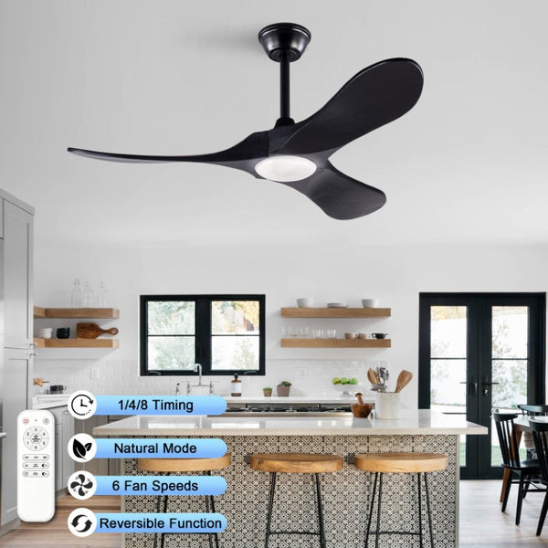 English Elm Hot 42 Inch Matte Black Ceiling Fan Solid Wood Blades Dimmable LED Remote Indoor Outdoor W2991P521209