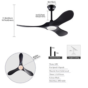 English Elm Hot 42 Inch Matte Black Ceiling Fan Solid Wood Blades Dimmable LED Remote Indoor Outdoor W2991P521209