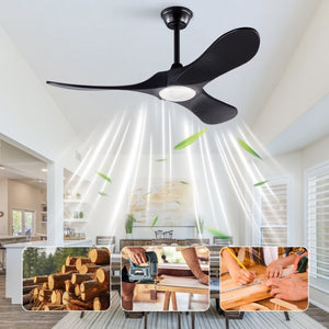 English Elm Hot 42 Inch Matte Black Ceiling Fan Solid Wood Blades Dimmable LED Remote Indoor Outdoor W2991P521209