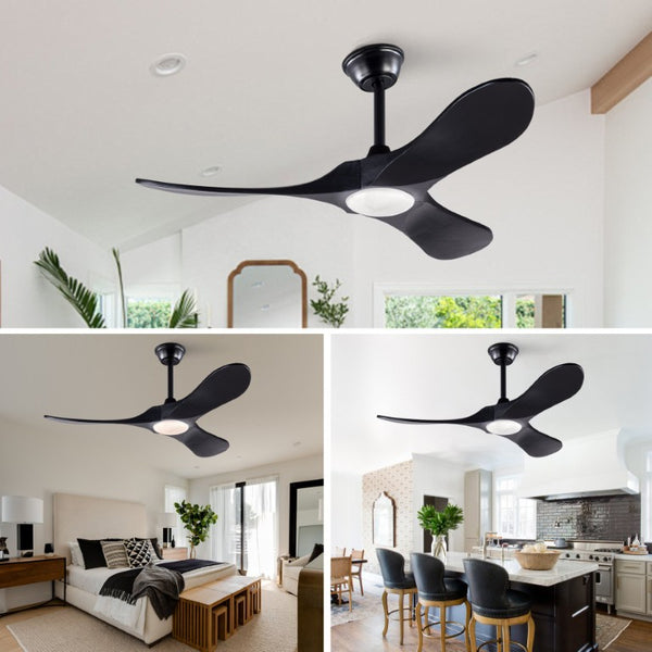 English Elm Hot 42 Inch Matte Black Ceiling Fan Solid Wood Blades Dimmable LED Remote Indoor Outdoor W2991P521209