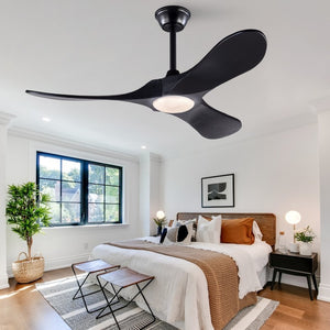 English Elm Hot 42 Inch Matte Black Ceiling Fan Solid Wood Blades Dimmable LED Remote Indoor Outdoor W2991P521209