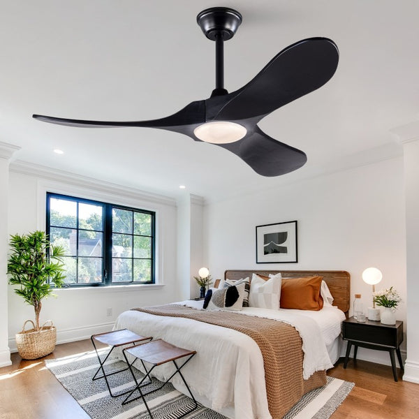 English Elm Hot 42 Inch Matte Black Ceiling Fan Solid Wood Blades Dimmable LED Remote Indoor Outdoor W2991P521209