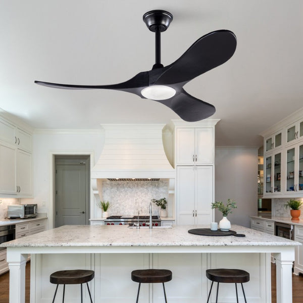 English Elm Hot 42 Inch Matte Black Ceiling Fan Solid Wood Blades Dimmable LED Remote Indoor Outdoor W2991P521209