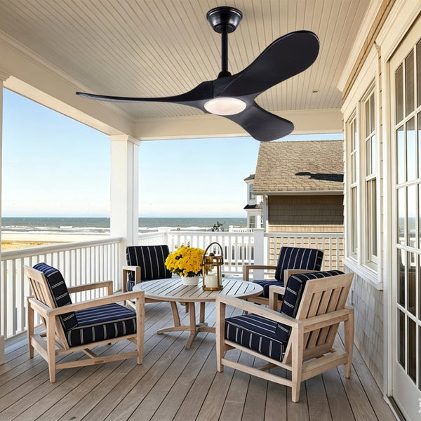 English Elm Hot 42 Inch Matte Black Ceiling Fan Solid Wood Blades Dimmable LED Remote Indoor Outdoor W2991P521209