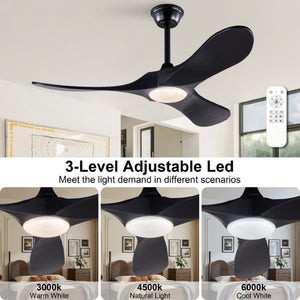 English Elm Hot 42 Inch Matte Black Ceiling Fan Solid Wood Blades Dimmable LED Remote Indoor Outdoor W2991P521209